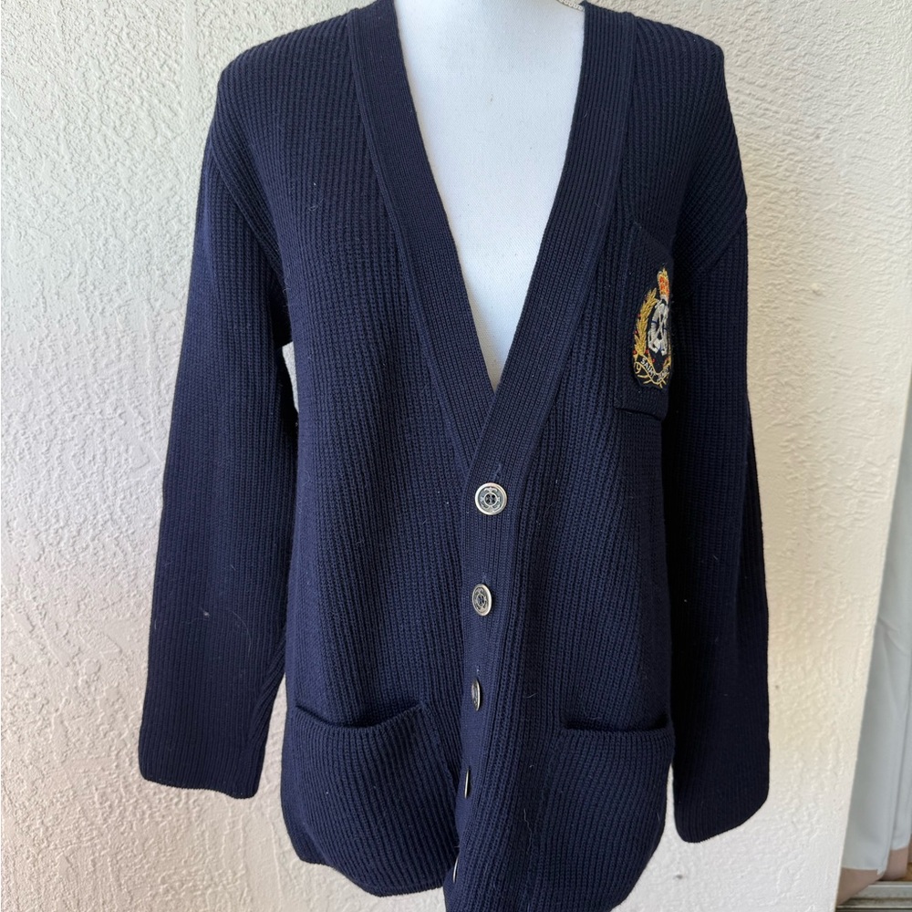 SAINT JAMES Thick Cardigan Woolmark France Navy Blue Pure Wool Unisex Medium